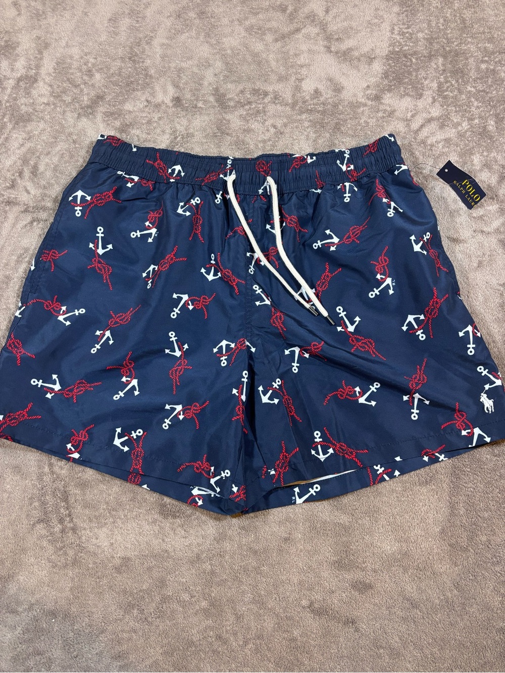 NWT Polo by Ralph Lauren Navy Anchor Print Swim Trunks Mens XL